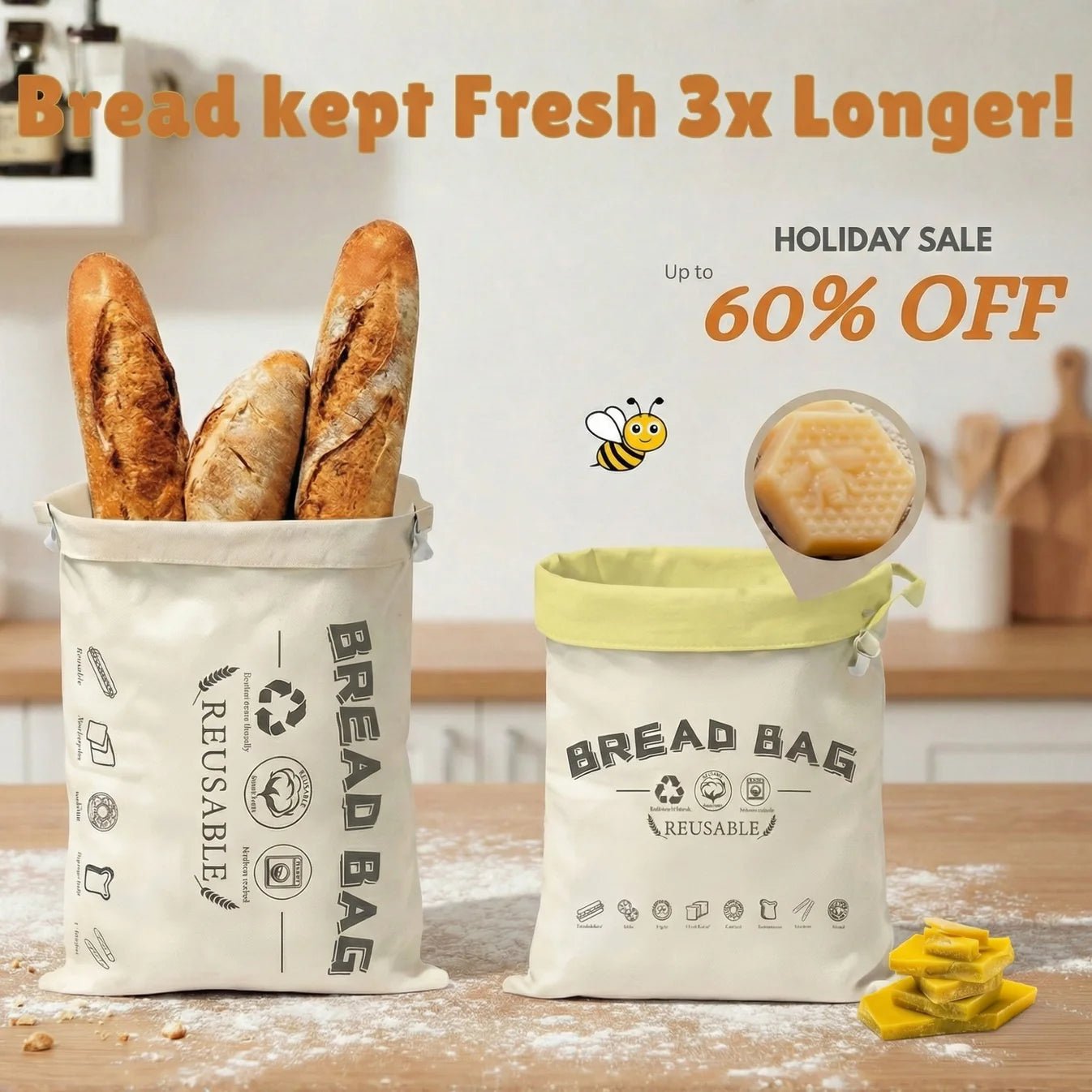Premium Bread Bags in 100% Cotton and Beeswax - Solvia USA